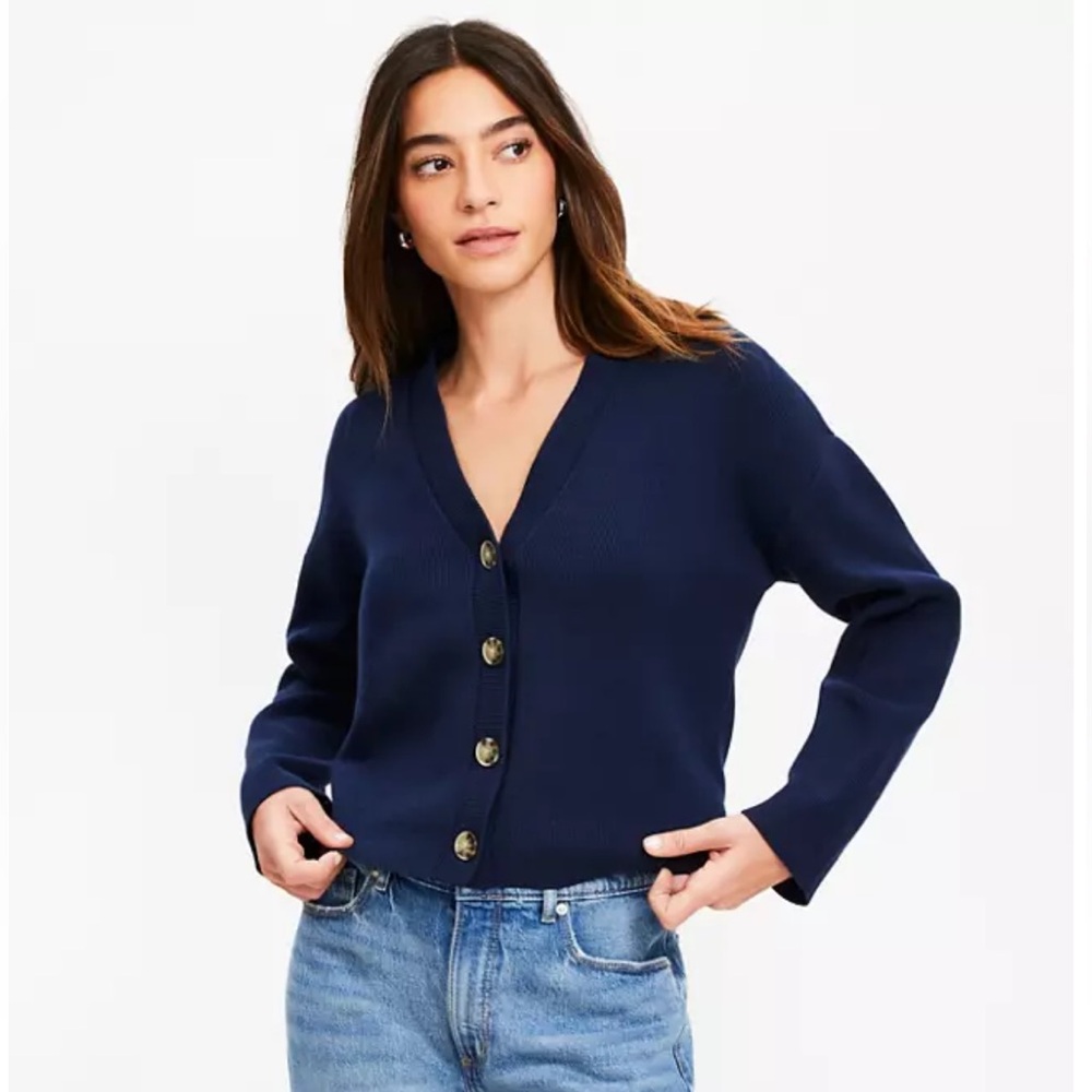 Ribbed Wide-Sleeve V-neck Cardigan
